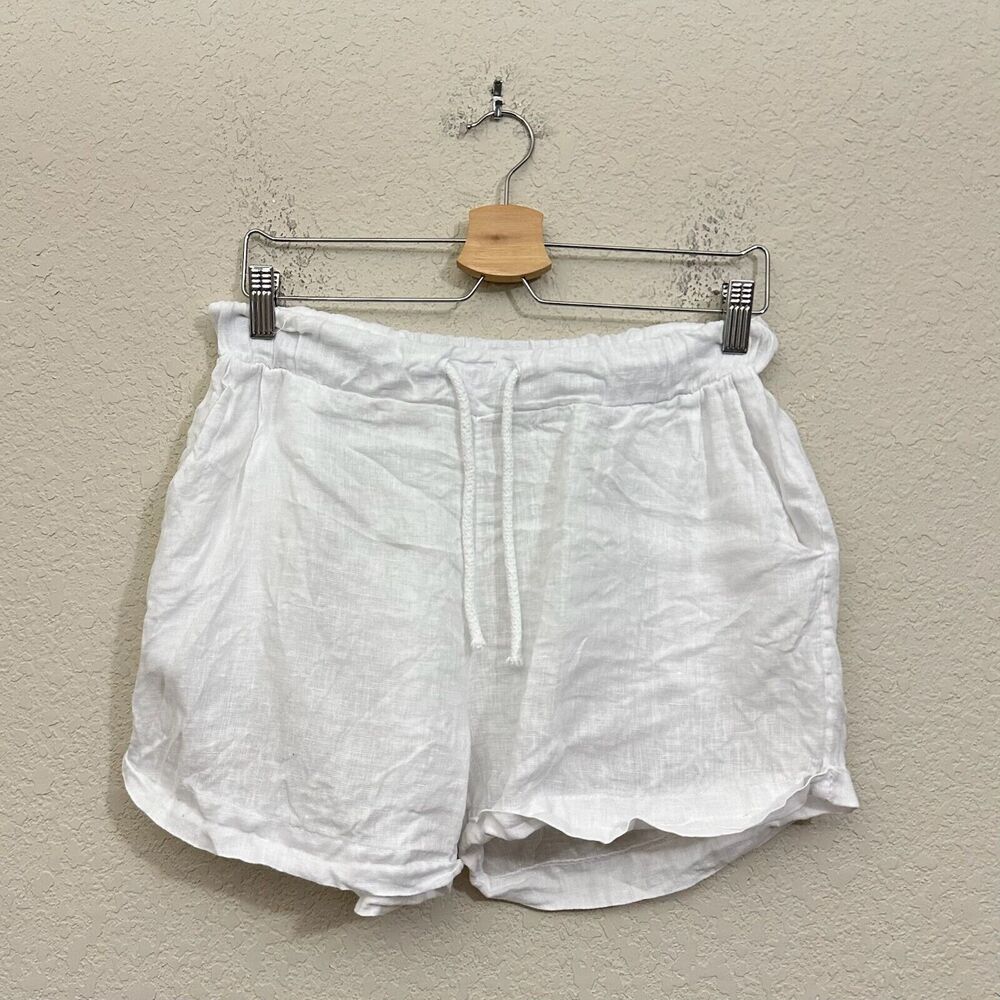 AQUAVITA Annabella Shorts White Drawstring Waist High Rise Linen Sheer